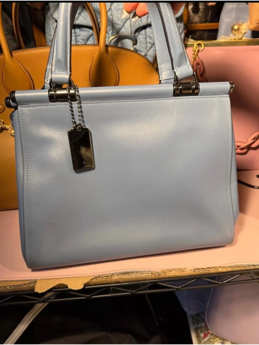 Coach Blue Leather Structured Satchel Tote Top Handle Bag Purse - Picture 2 of 7